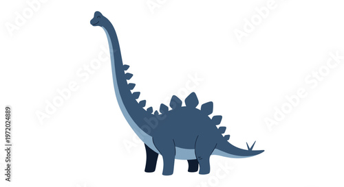 Long-necked blue brachiosaurus dinosaur standing tall with small dorsal plates and a tail on a clean white background.