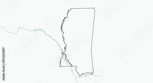Simple outline map of the state of Mississippi with a faint river line on the left side against a light off-white background.