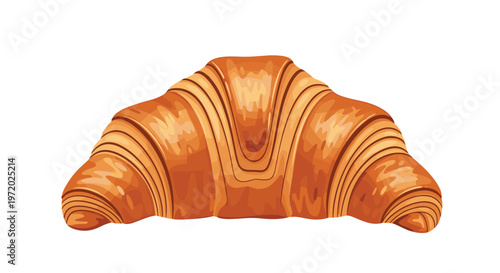 Close-up of a flaky and golden-brown croissant pastry with a textured surface shown from the front on a white background.