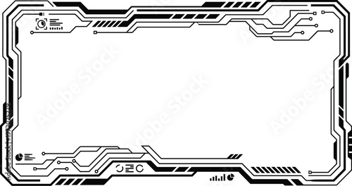 Futuristic HUD interface border frame with technology circuitry lines and geometric patterns