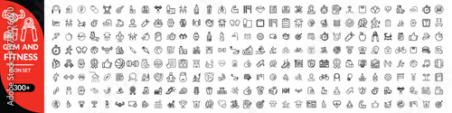 Gym and fitness icon set. Containing healthy lifestyle, weight training, body care and workout or exercise equipment icons. Solid icons vector