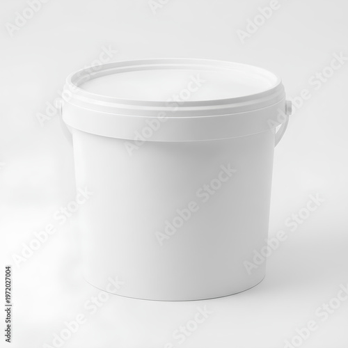 White plastic bucket with lid isolated on a white background studio shot.