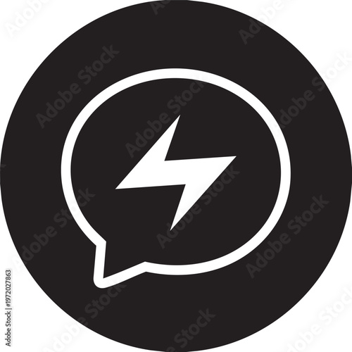 Electric speech bubble, chat icon, lightning bolt symbol, white on black Free Download Electric speech bubble, chat icon, lightning bolt symbol, white on black - GFXLoad