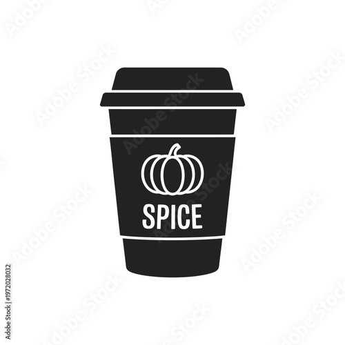 A black silhouette of a to go coffee cup with pumpkin spice design