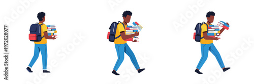Mobilepicture of an African teenager carrying many books in his hands
