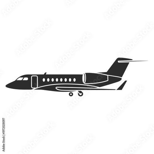 Cuadro en lienzo Silhouette of a private jet side view isolated on a white background