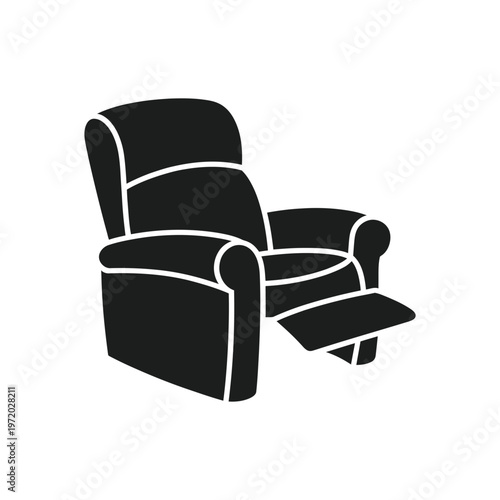 Black silhouette of a modern recliner chair with extended footrest
