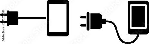 Black and white silhouette icons representing the concept of mobile phone charging connections