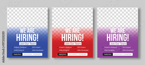 We are hiring job poster social media post, recruitment flyer banner template vector design