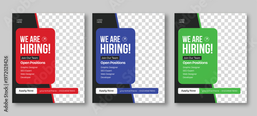 We Are Hiring Job Vacancy Social Media Post Template, Recruitment Banner Flyer for Corporate Hiring Campaign, Job Announcement Poster