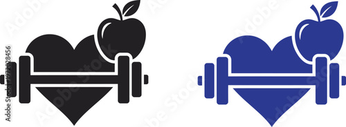 Minimalist vector icons illustrating the concept of healthy living through fitness and nutrition