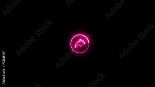 Neon arrow icon animation or beautiful colors neon line share icon. Neon share arrow icon on black background.