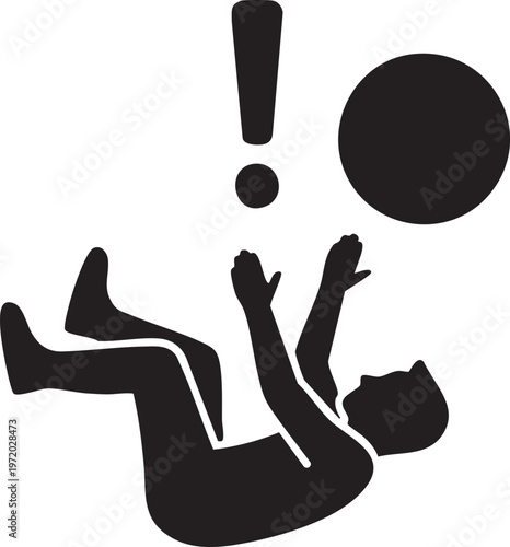 Surprised man, shocked person, exclamation mark, alert symbol, black vector icon