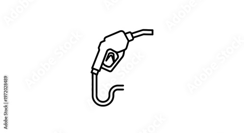 Outlined illustration of a gas pump nozzle with attached hose on a plain white background