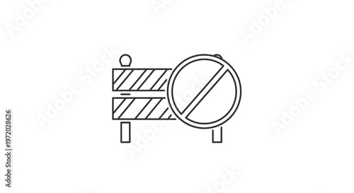 Simple outline illustration of a road barrier and "no entry" sign