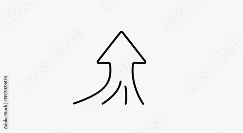 A minimalist upward arrow symbol with curved lines emanating from its base