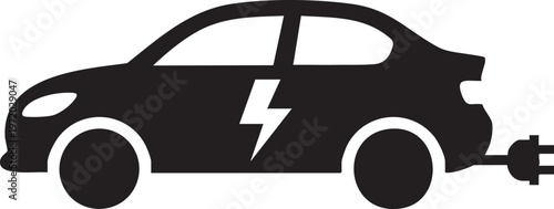 Electric car, EV charging, vehicle icon, eco-friendly transportation, black silhouette