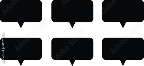 Speech bubble silhouettes set with rounded chat boxes representing communication, messaging, and social media interaction isolated on white background