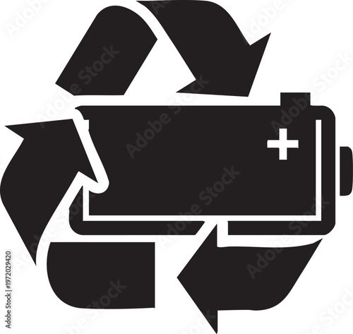 Eco friendly battery recycling symbol, recyclable battery icon, green energy concept, eco-conscious power source