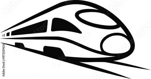 Modern train icon on tracks with the illustration emphasizes speed