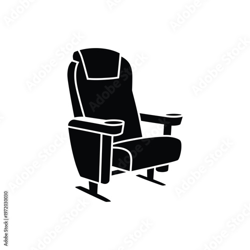 A black silhouette of a modern reclining cinema or theater seat