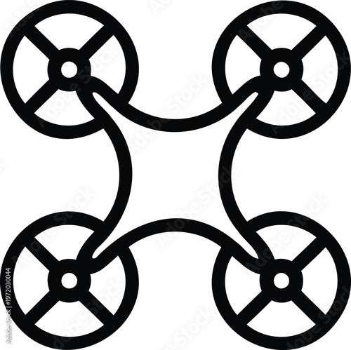 Abstract outline icon of a quadcopter drone with interconnected propelle