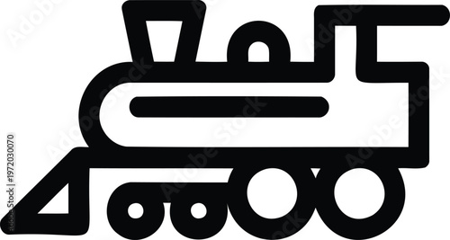 Line art icon of a classic steam locomotive train with cowcatcher