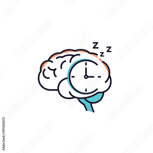Human brain icon with clock and zzz symbols representing deep sleep
