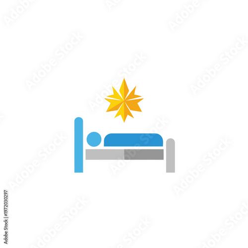 Person sleeping in bed icon with bright shining star symbol above