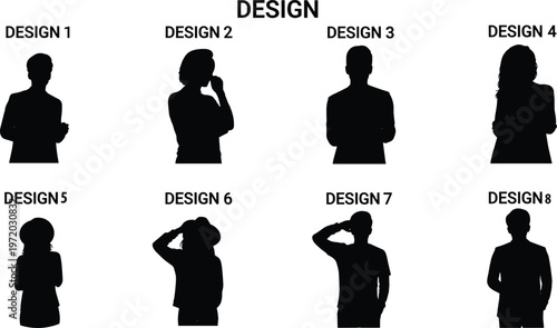 Business people silhouettes with thoughtful and confident poses, corporate professionals collection set isolated on white background vector illustration