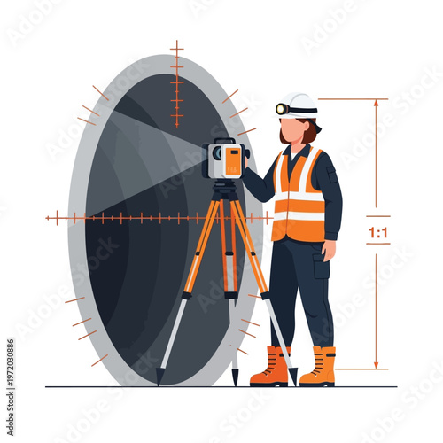 Female surveyor expertly operating a total station for precise land measurement and construction site assessment, crucial for accurate civil engineering projects