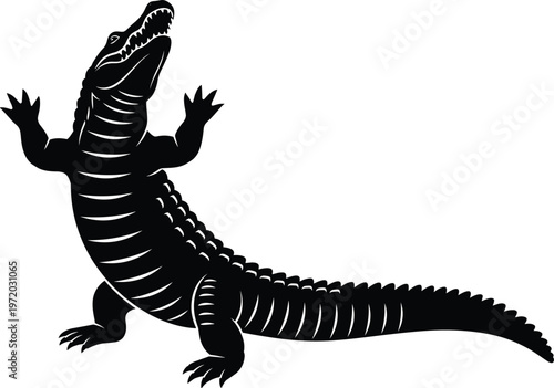 Crocodile silhouette vector illustration, detailed reptile animal design with open mouth, wildlife nature graphic isolated on clean background
