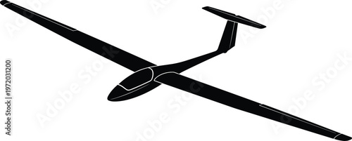 Glider airplane silhouette vector illustration featuring sleek unpowered aircraft design, aviation sport concept isolated for flight and aeronautics use