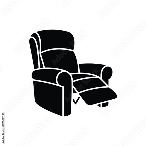 A black silhouette illustration of a modern reclining armchair