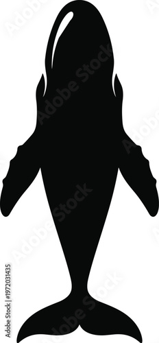 Orca whale silhouette vector icon, killer whale isolated marine animal shape for ocean wildlife design, aquatic logo and nature illustration