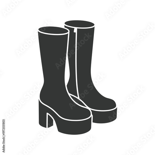 A pair of black platform boots depicted in a simple silhouette