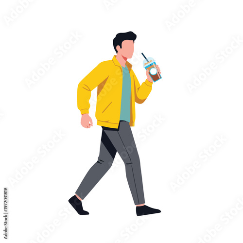 picture of a teenage boy walking while carrying ice in a cup