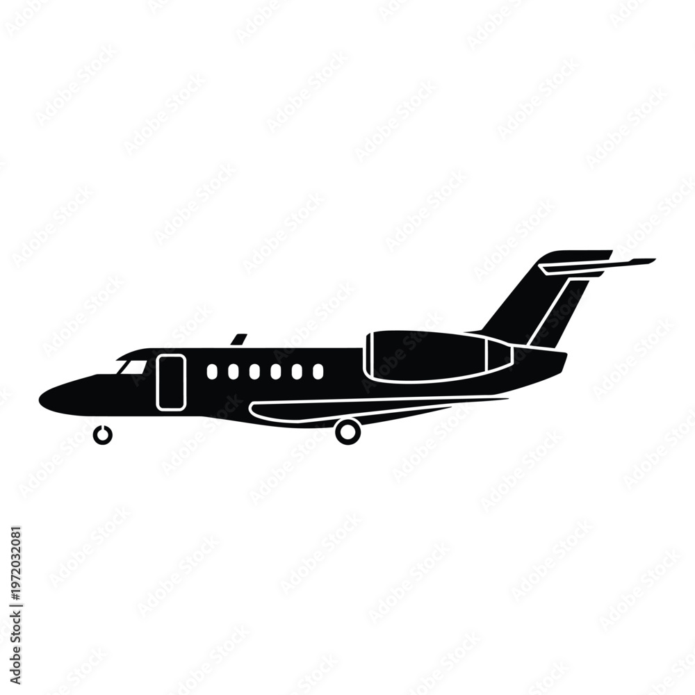 Fototapeta premium A sleek black silhouette of a private business jet airplane