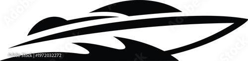 Solid black speedboat icon with dynamic water trails vector