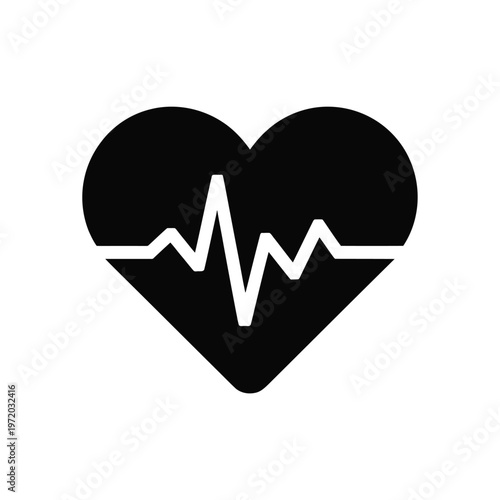 Tableau sur toile A black heart shape contains a white electrocardiogram heartbeat line