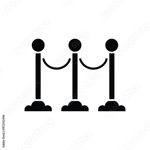 Black and white illustration of three stanchions with velvet ropes
