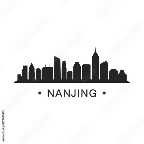 Silhouetted skyline of nanjing china with city name below