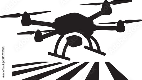 Drone, quadcopter, aerial, vector icon, black silhouette, flying drone