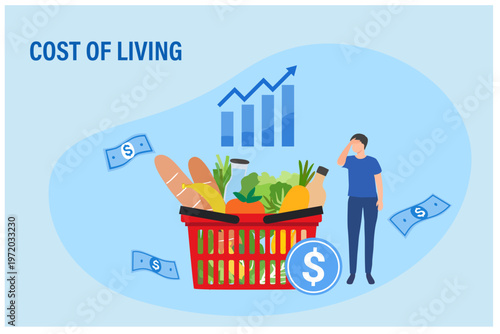 Food increase inflation. Collection of inflation, rising food cost, financial crisis. Vector illustration