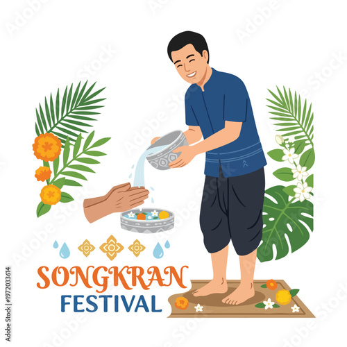 Vector of a happy Thai person playing in the water celebrating "Songkran Festival" 007
