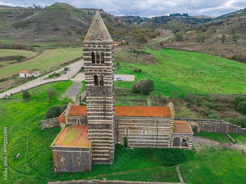 View of the west side of the Basilica of Saccargia. Codrongianos. Sardinia, Italy