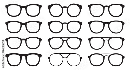 Collection of silhouette eyeglasses and sunglasses designs variety of shapes.