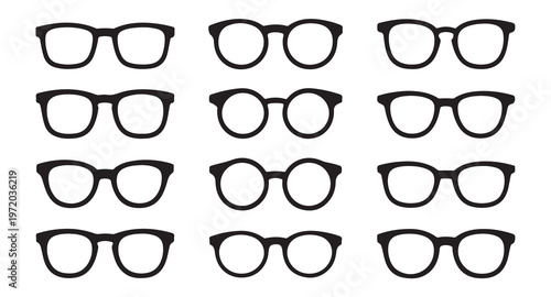 Assorted silhouettes of eyeglasses and sunglasses collection in many styles.