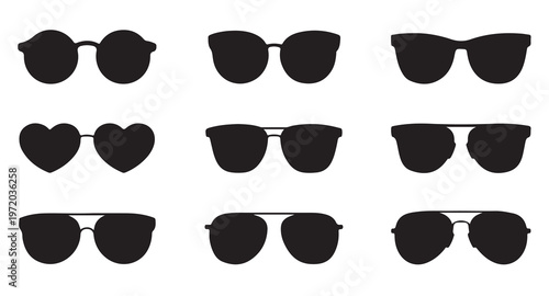 Minimalist eyewear silhouettes including aviator and heart frames for fashion design concepts.