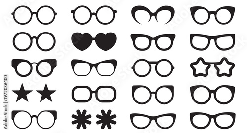 Set of various glasses frame icons in a flat style, isolated. different shapes of spectacles.